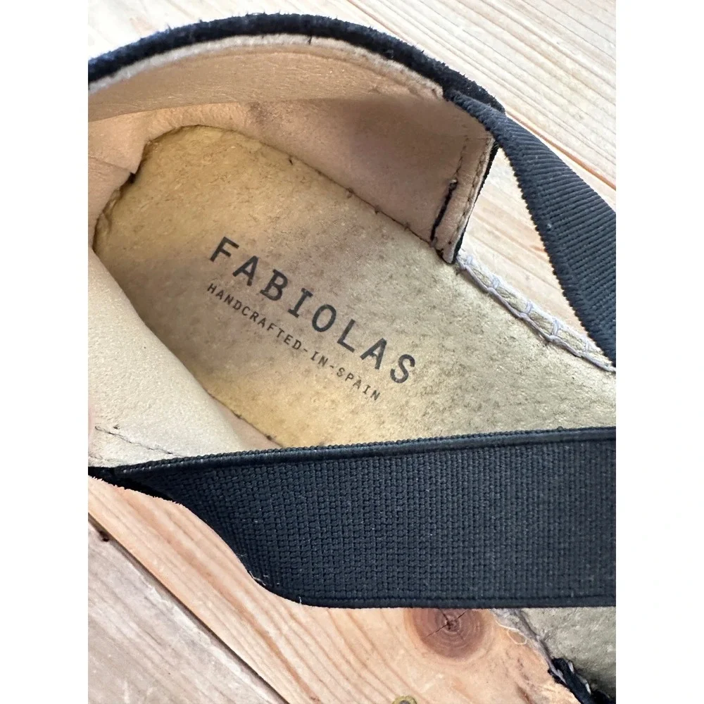 Fabiolas Black Suede Elastic‎ Strap Espadrilles Size 40